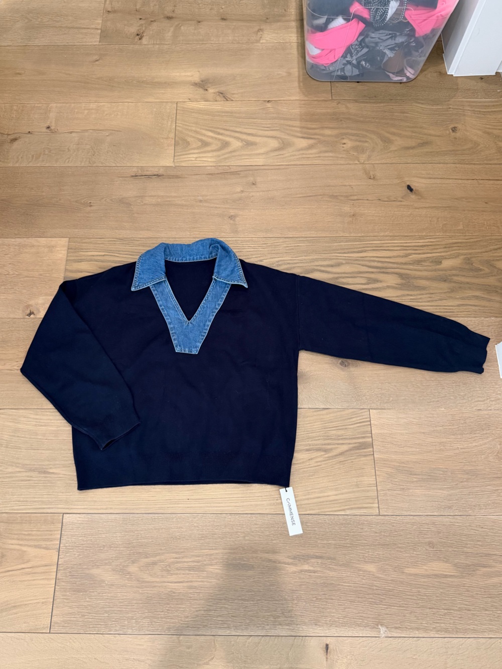 Commense Denim Collar V-Neck Sweater